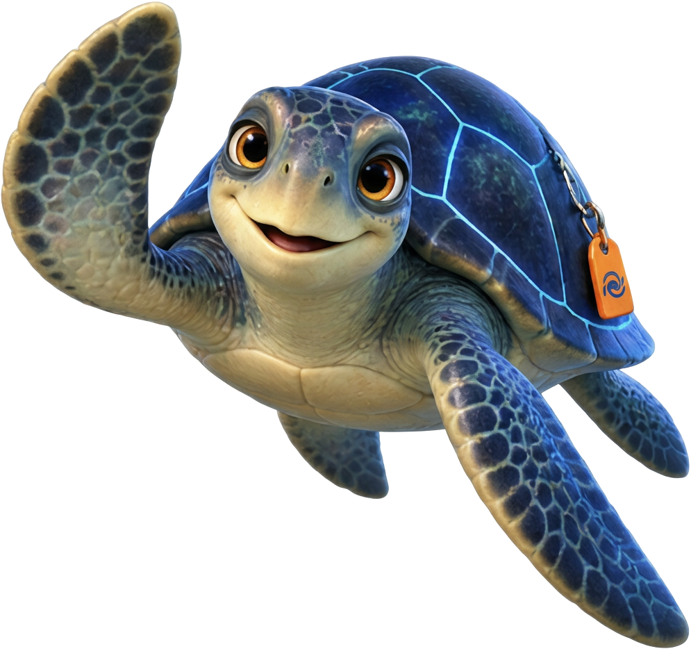Larko the sea turtle waving